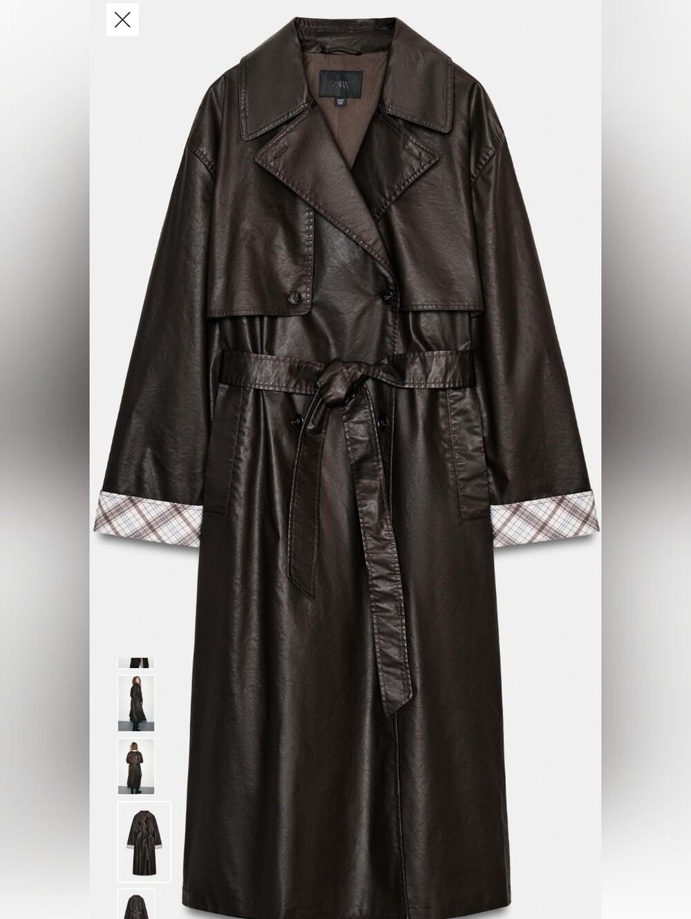 NWT- Zara Dk Brown Waxed Oversized Trench Coat with Belt-Sz XS (*Can Fit Multi)
